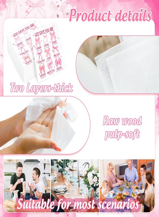 JarThenaAMCS مناديل جارثينا إيه إم سي إس الوردية المزينة بفيونكة، 100 قطعة، بتصميمات مستوحاة من الكتاب المقدس، تحمل شعار الإيمان بيسوع، للاستخدام مرة واحدة، بحواف مزخرفة، مناسبة للغداء والعشاء، ولتجهيزات طاولات الحفلات المسيحية. - Image 3